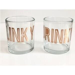 Pair Of "Clinky" & "Drinky" Lowball Glasses Gold Metallic Font celebration